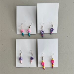 Colorful Flower Earrings Set of 4